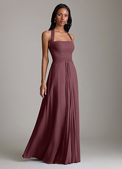 Azazie Clarisa Bridesmaid Dresses Sangria A-Line Pleated Chiffon Dress image1