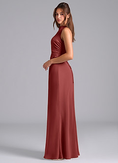 Azazie Evadne Robes de demoiselle d'honneur Robe Fourreau en Mousseline de soie Plissé Terracotta image6