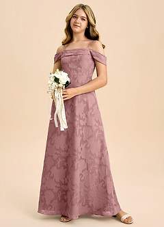 Azazie Anselie Junior A-Linie Schulterfrei Blumen-Burnout Kleid Altrosa image1