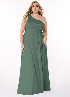 Azazie Brooke Bridesmaid Dresses Eucalyptus A-Line One Shoulder Mesh Dress image6