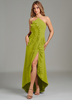 Azazie Yelena Bridesmaid Dresses Lemongrass A-Line Ruched Chiffon Dress image1
