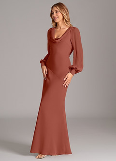 Azazie Rylina Bridesmaid Dresses Auburn Mermaid Long Sleeve Chiffon Dress image3