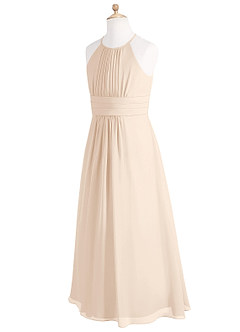 Azazie Bonnie Junior White Alabaster A-Line Pleated Chiffon Dress image7