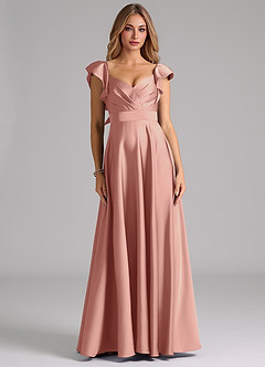 Azazie Leilani Bridesmaid Dresses Rosette A-Line Ruched Stretch Satin Dress image3