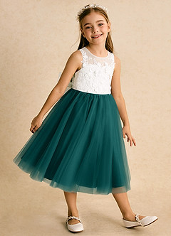 Azazie Lina Flower Girl Dresses Ivory Peacock Ball-Gown Lace Dress image4