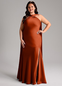 Azazie Kinsley Robes de demoiselle d'honneur Robe Sirène en Satin extensible Fente Latérale Paprika image8