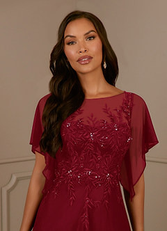 Azazie Cavell Mother of the Bride Dresses Burgundy A-Line Sequins Mesh Dress image6