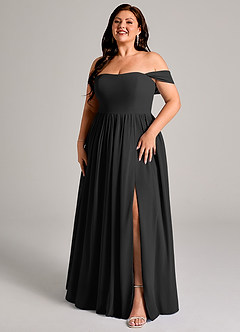Azazie Calianna Probar vestidos en casa Vestido de Negro de Gasa de Corte en A Convertible con Vestidos sin tirantes image12