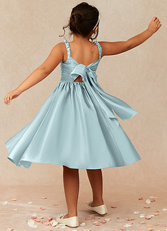 Azazie Cutie Pie Flower Girl Dresses Mist A-Line Pleated Matte Satin Dress image2