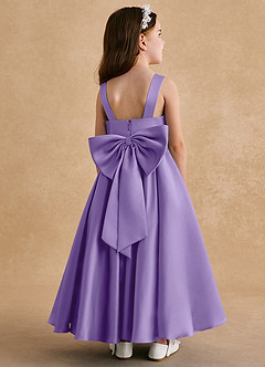 Azazie Honey Bear Flower Girl Dresses Tahiti A-Line Pleated Matte Satin Dress image1