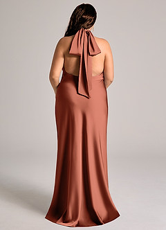 Azazie Velli Abiti da Damigella Abito Sirena in Raso Elasticizzato Collo Alto Argilla image9