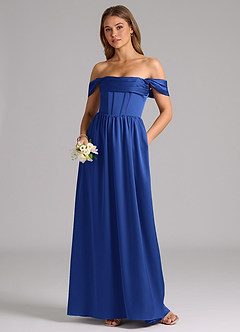 Azazie Hattie Bridesmaid Dresses Royal Blue A-Line Corset Stretch Satin Dress image5