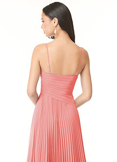 Azazie Vini Bridesmaid Dresses Coral A-Line V-Neck Pleated Chiffon Dress image5