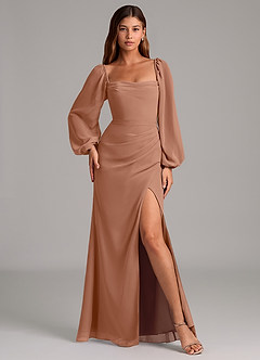 Azazie Brixley Brudtärnklänningar Klä av Sjöjungfru i Chiffong Långärmad Bronzer image4