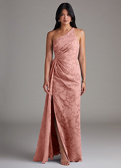 Azazie Mika Brautjungfernkleider Etui One-Shoulder Blumen-Burnout Kleid Rosettenrosa image1