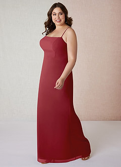 Azazie Tayla Final Sale Pomegranate Sheath Chiffon Dress image8