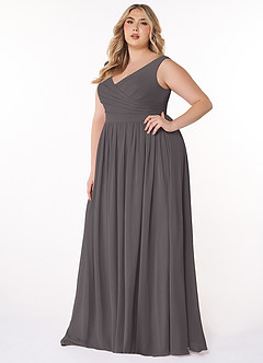 Azazie Keyla Bridesmaid Dresses Steel Grey A-Line V-Neck Pleated Chiffon Dress image8