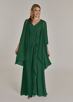 Azazie Manuella vestidos de madre de la novia Vestido de Verde Oscuro de Gasa de Corte En A con Cuello en V plisado image1
