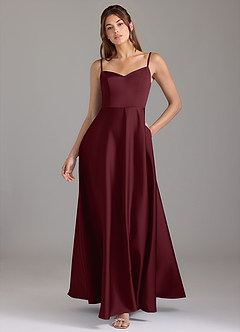 Azazie Marley Bridesmaid Dresses Cabernet A-Line Off the Shoulder Stretch Satin Convertible Dress image1