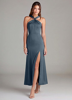 Azazie Rue Bridesmaid Dresses Twilight Mermaid Pleated Stretch Satin Dress image3