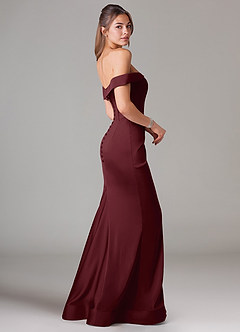 Azazie Everly Bridesmaid Dresses Cabernet Mermaid Off the Shoulder Stretch Satin Convertible Dress image4