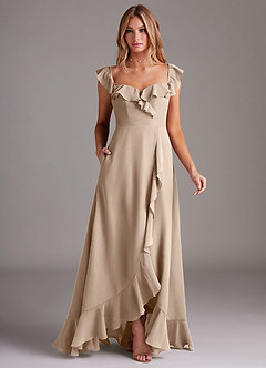 Azazie Lyra Bridesmaid Dresses Taupe A-Line Chiffon Convertible Dress image3
