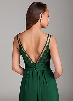 Azazie Maren Allure Vestidos de damas de honor Vestido de Verde Oscuro de Satén Elástico de Corte en A con Encaje image2