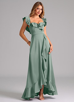 Azazie Lyra Jurken voor bruidsmeisjes Converteerbaar Jurk van Stretch Satijn met A-Lijn Off the Shoulder Zilveren Salie image2