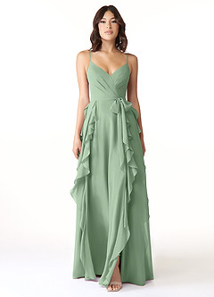 Azazie Peyton Abiti da Damigella Abito A-Line in Chiffon Increspato Matcha image5