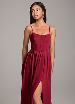 Azazie Kailee Bridesmaid Dresses Burgundy A-Line with Pockets Chiffon Dress image2