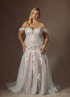 Azazie Leilani Wedding Dresses Diamond White Cocoa Mermaid Sequins Tulle Dress image10
