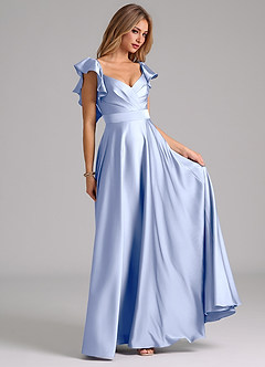 Azazie Leilani Brautjungfernkleider A-Linie Gestreift Stretch-Satin Kleid Eis image4