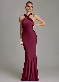 Azazie Reign Bridesmaid Dresses Mulberry Mermaid Pleated Stretch Satin Dress image4