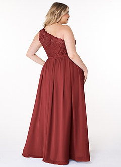 Azazie Demi Bridesmaid Dresses Rust A-Line One Shoulder Chiffon Dress image14