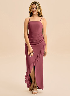 Azazie Buzzy Junior Robe Fourreau en Mousseline de soie Plissée Merlot image4