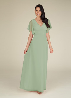 Azazie Alessa Mother of the Bride Dresses Dusty Sage A-Line V-Neck Pleated Chiffon Dress image2