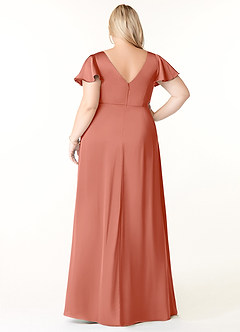 Azazie Soren Bridesmaid Dresses Salmon Pink A-Line Pleated Stretch Satin Dress image9