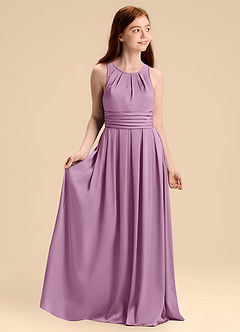 Azazie Bibiane Junior Vestido de Glicinia de Satén Elástico de Corte en A con Plisado image1