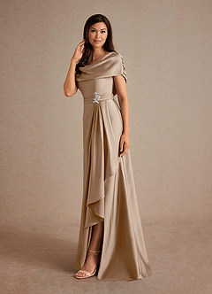 Azazie Branford Kleider für die Brautmutter A-Linie Plissee Stretch-Satin Kleid Taupe image2