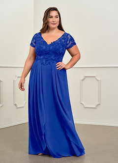 Azazie Dunja Mother of the Bride Dresses Royal Blue A-Line V-Neck Lace Chiffon Dress image9