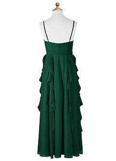Azazie Peyton Junior Emerald A-Line V-Neck Cascading Ruffles Chiffon Dress image7