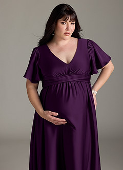 Azazie Verna Maternity Bridesmaid Dresses A-Line Ruched Stretch Satin Floor-Length Dress image15