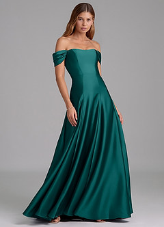 Azazie Seriana Bridesmaid Dresses Peacock A-Line Off the Shoulder Stretch Satin Convertible Dress image4