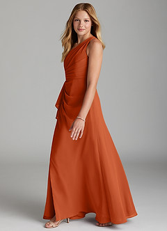 Azazie Maive Junior Agave A-Line Pleated Chiffon Dress image5