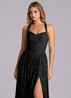 Azazie Francis Brautjungfernkleider A-Linie Korsett Blumen-Burnout Kleid Schwarz image7