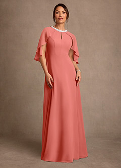 Azazie Winnifred Abiti per la Madre della Sposa Abito A-Line in Chiffon Perline Salmone Rosa image1