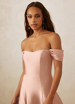 Christian Siriano Bridal for Azazie 1002 Bridesmaid Dresses Rose Gold A-Line Off the Shoulder Stretch Satin Convertible Dress image5