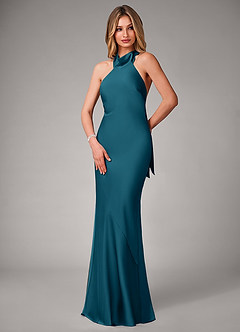 Azazie Velli Vestidos de damas de honor Vestido de Azul Tinta de Satén Elástico de Corte Sirena image3