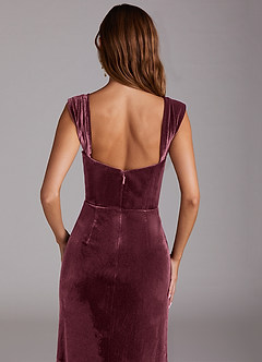 Azazie Junia Bridesmaid Dresses Raspberry Sheath Off the Shoulder Velvet Convertible Dress image2