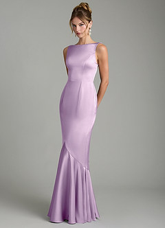 Azazie Tamera Bridesmaid Dresses Frosted Lilac Mermaid Pleated Stretch Satin Dress image2